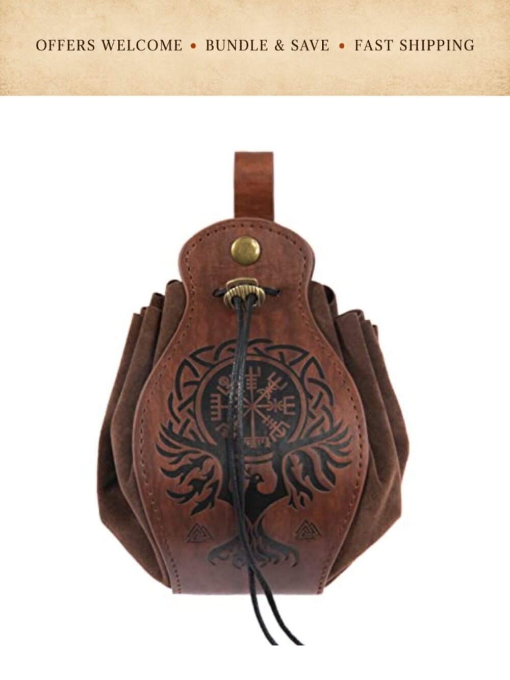 Medieval Viking Faux Leather Belt Pouch Drawstring Coin Bag LARP Cosplay